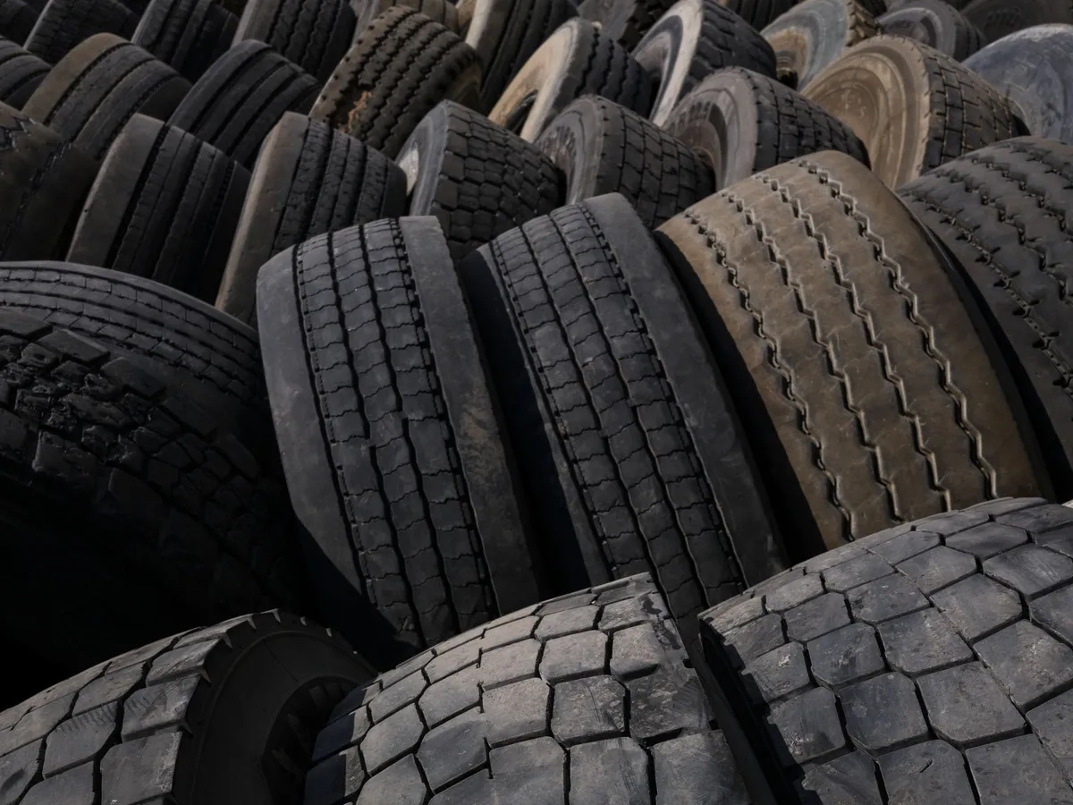 Stack of pressure tested part-worn tyres at The Tyre Warehouse Wellington